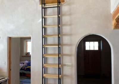 Black Steel Blonde Wood Steps Loft Ladder (retracted in)