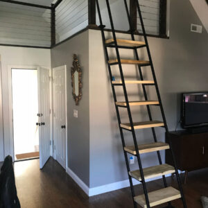 9ft Black Steel Librarian Loft Ladder With Wood Stairs