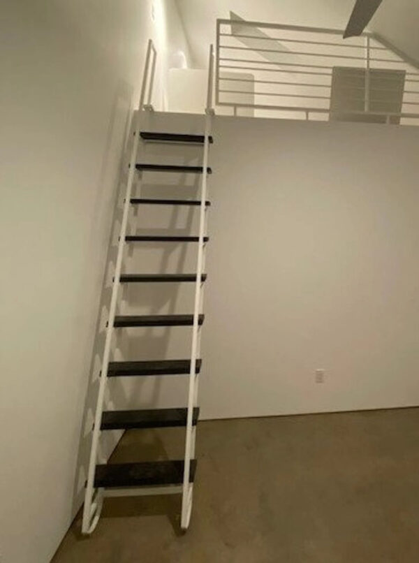 9ft White Steel Librarian Loft Ladder With Wood Stairs