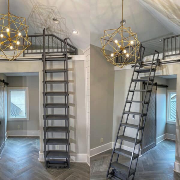 Side-By-Side Comparison of Black Steel Loft Ladder Retracted In & Retracted Out